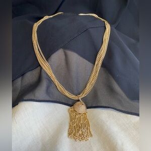 Vtg Sarah Coventry Multi Strand Mesh Gold Tone Chain & Pendant Necklace